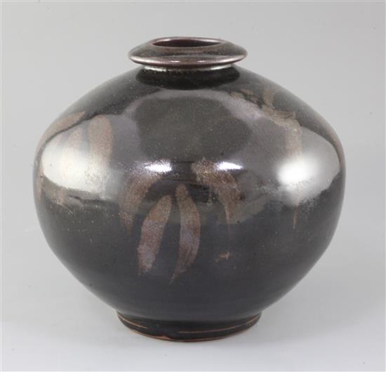 A large David Leach studio stoneware globular vase, 24cm